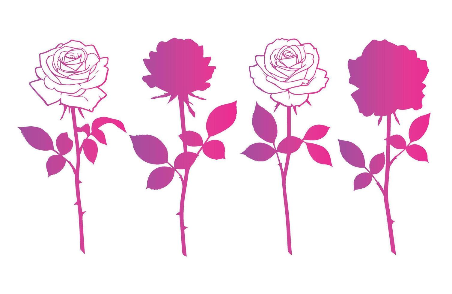 Unique Rose Outlines in Gradient Pink and Purple vector
