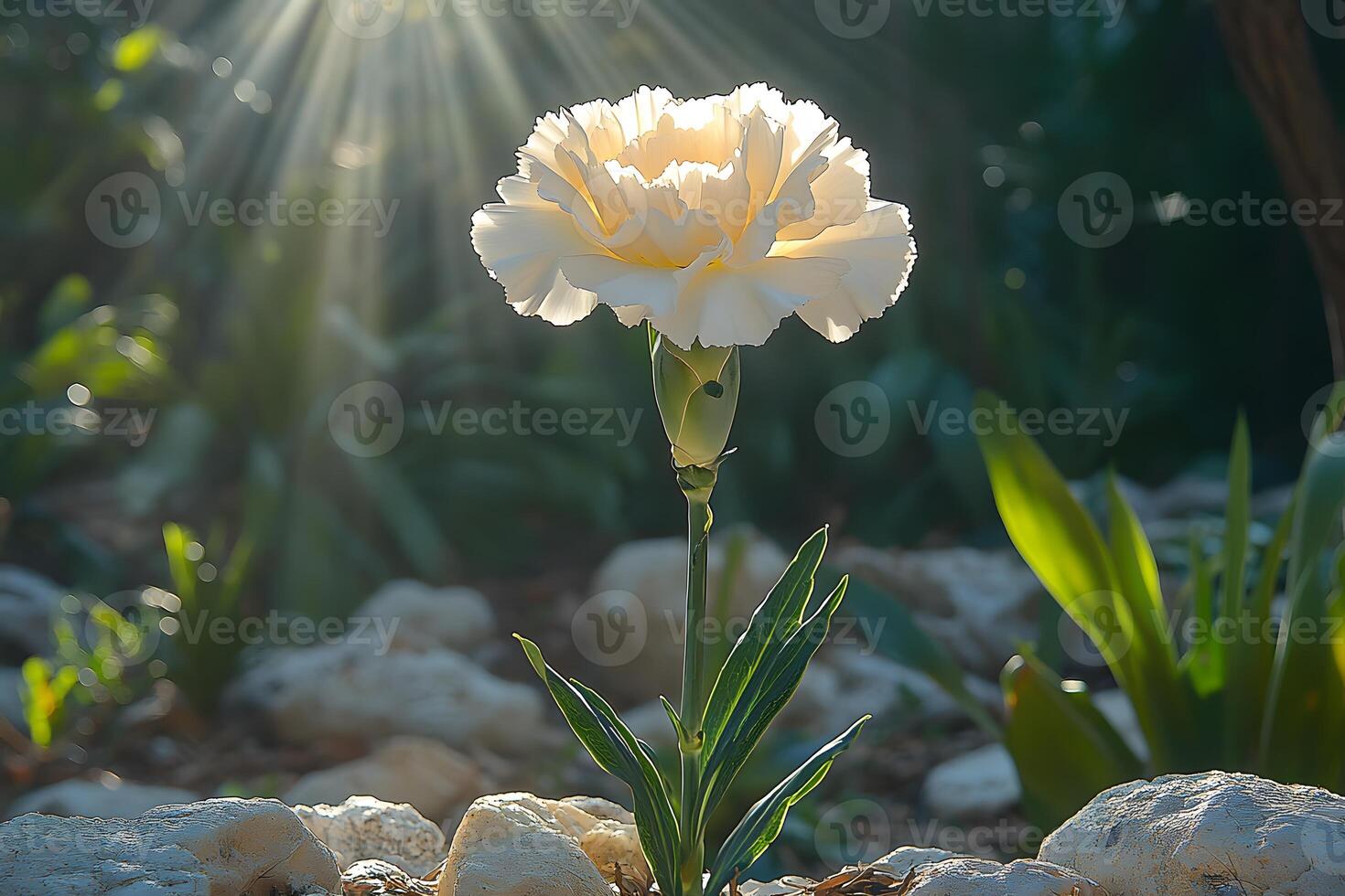 Radiant Carnation in Sunlit Garden - Nature's Tranquil Beauty photo