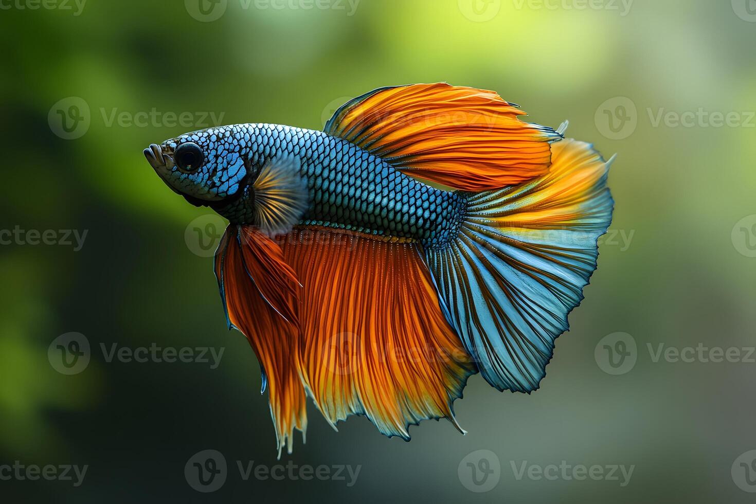 Colorful Betta Fish in Motion Showcasing Vibrant Blue and Orange Fins photo