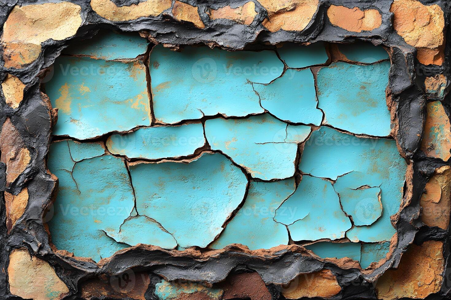 Abstract Cracked Texture with Teal and Earthy Tones for Creative Design Projects photo