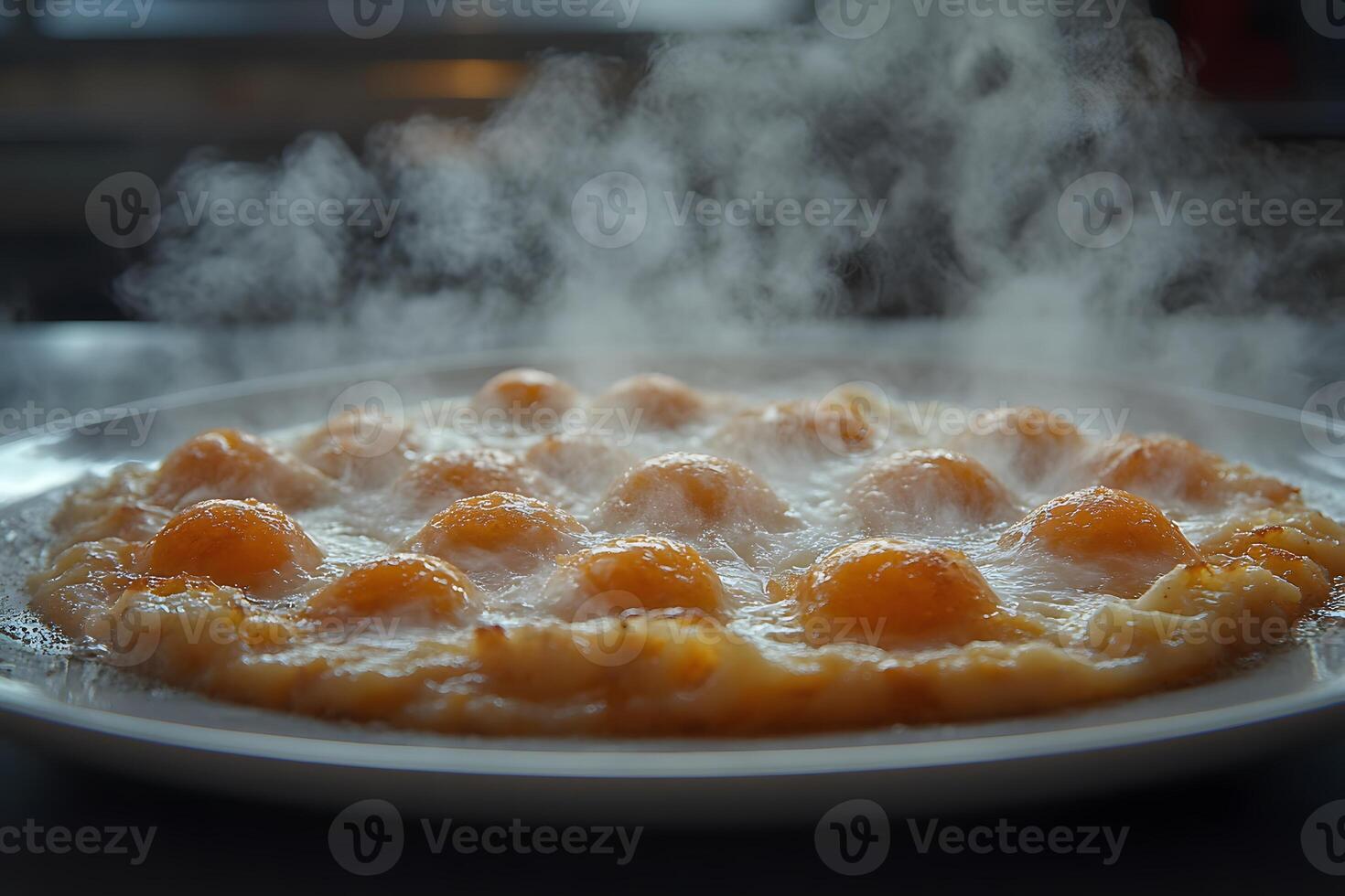 Steaming Poached Eggs on Plate for Breakfast and Culinary Presentation photo