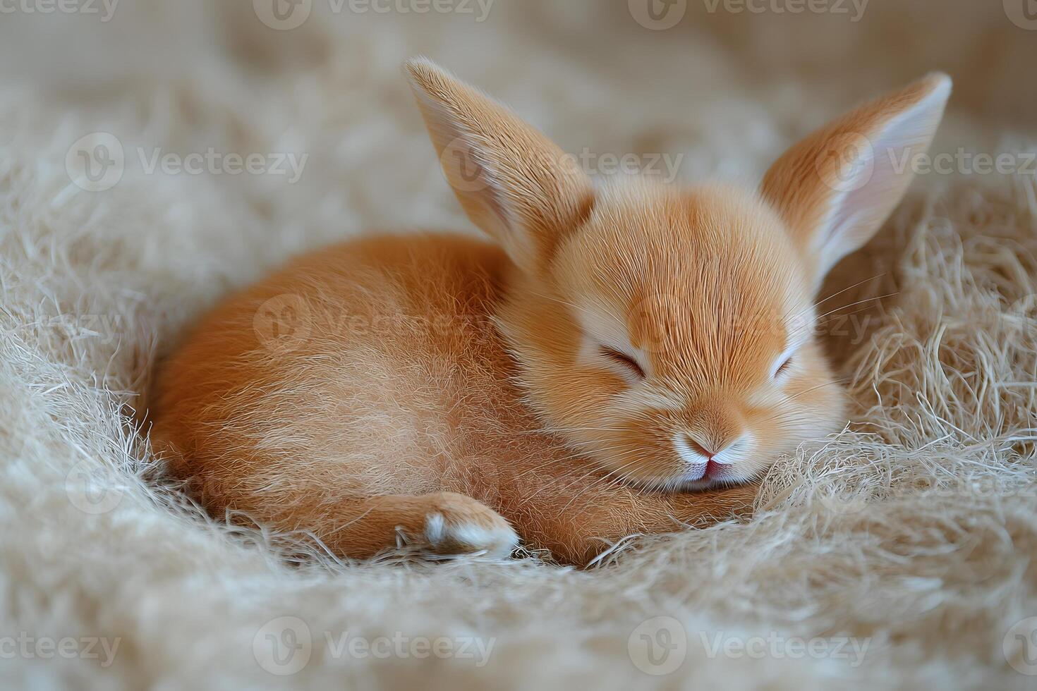 Adorable Sleeping Baby Bunny on Soft Fur Perfect for Easter and Spring photo