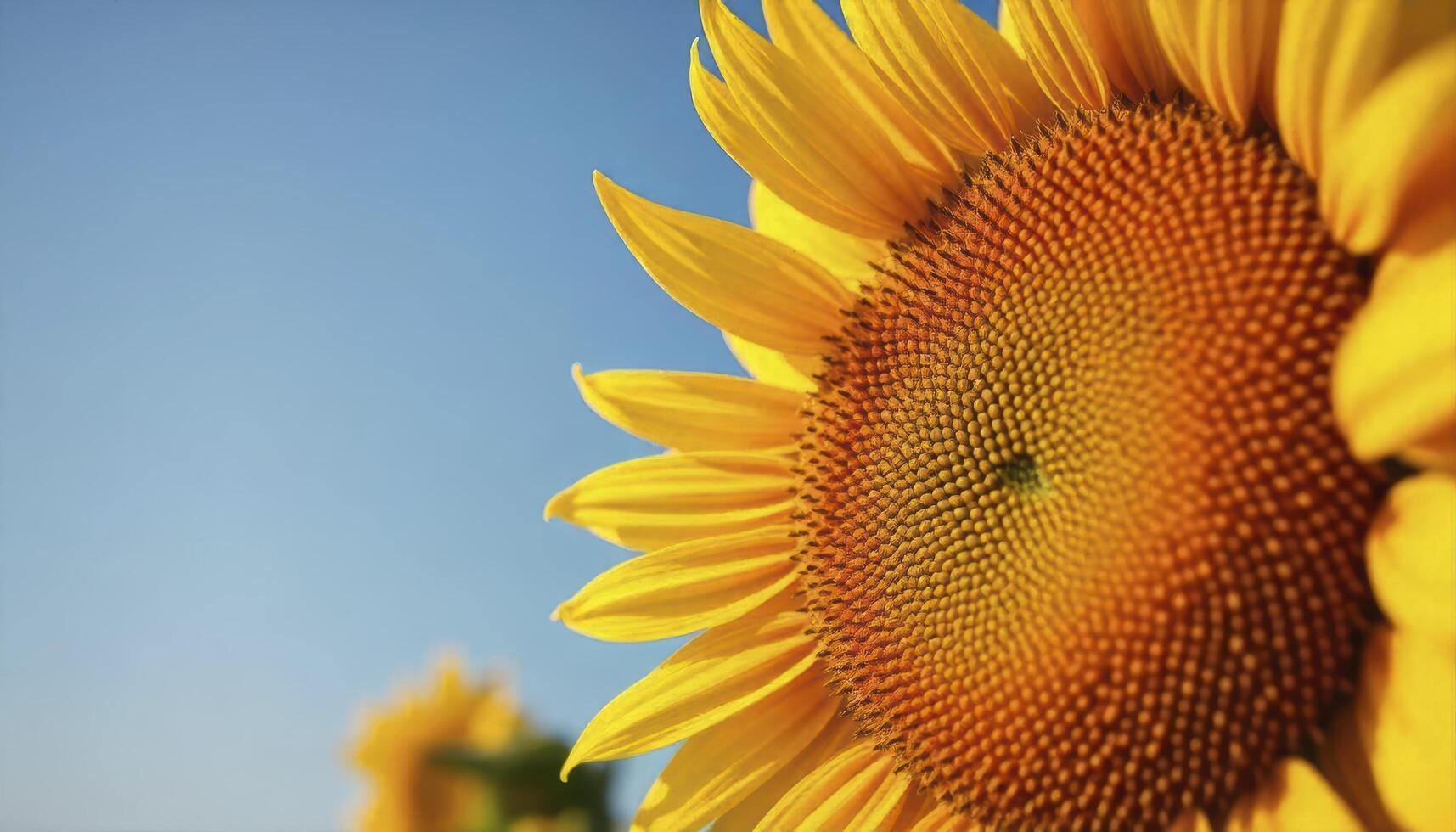 Close up sunflowers with a sun in the background photo