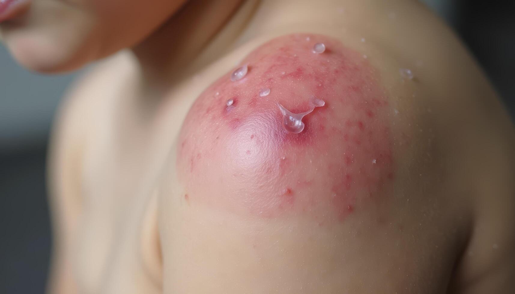 Child's shoulder is affected by itchy virus and rash photo