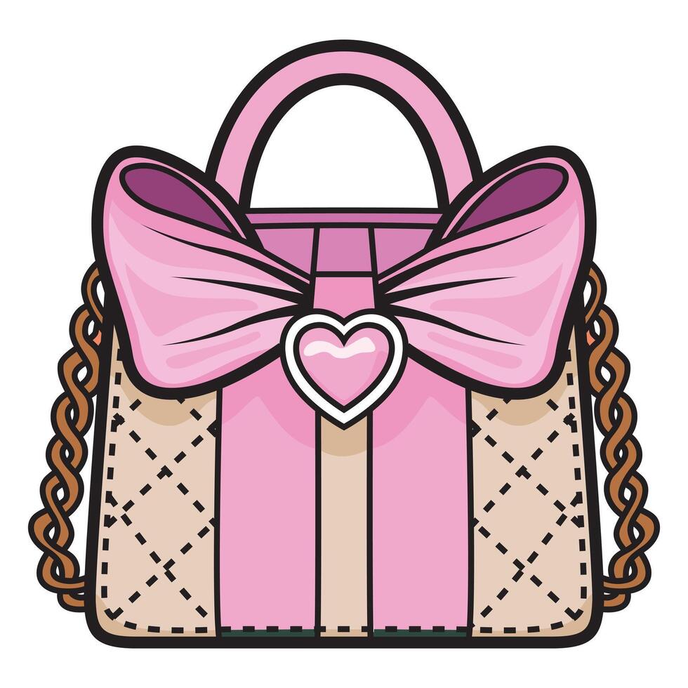Hand Drawing of Fancy Beige Bag with Pink Bow and Elegant Design vector
