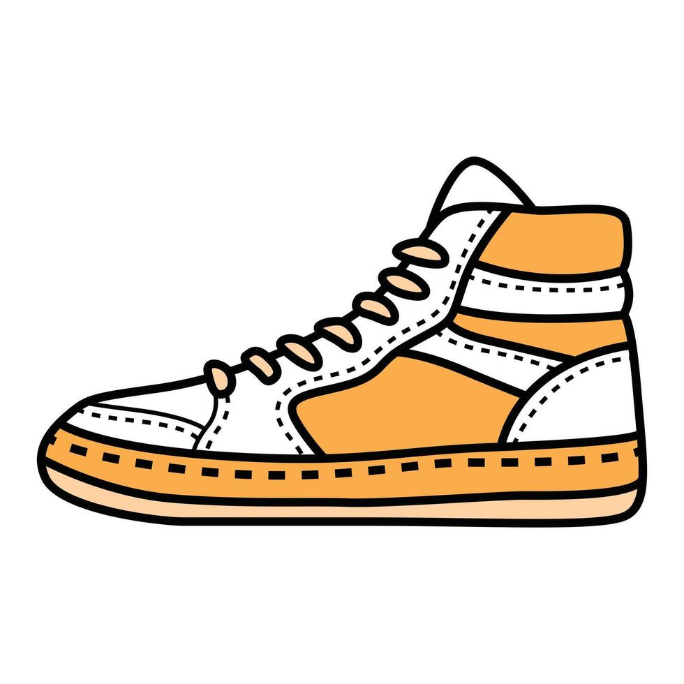 Hand Drawing of White and Yellow Woman Sneaker with Fresh and Vibrant Style vector