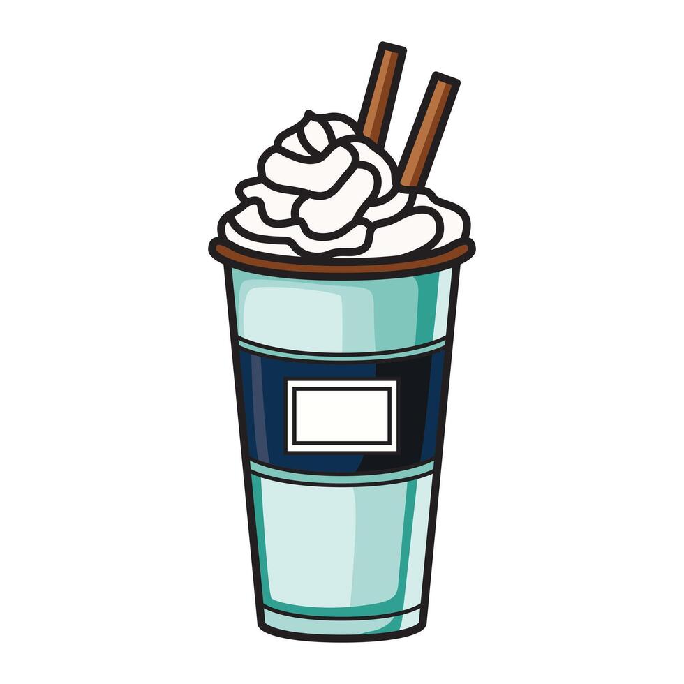 Blue Paper Cup of Coffee with Cream and Inviting Details vector