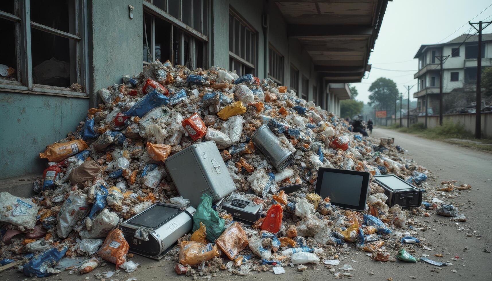 Garbage piled up in residential areas photo