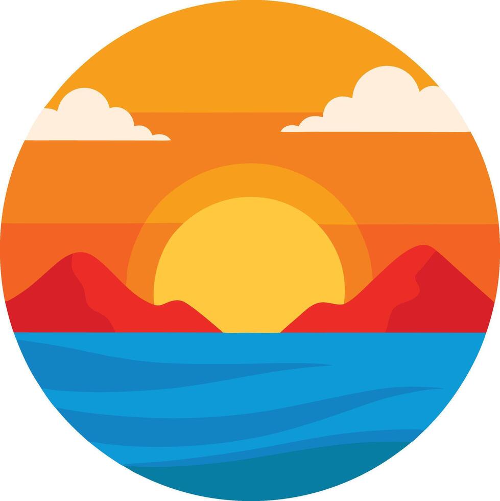 Summer with sunset illustration hill vector