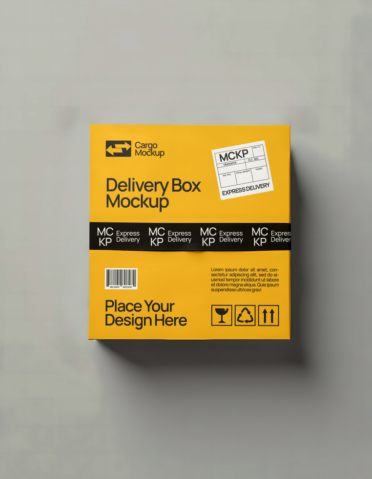 yellow Box Mockup with top view psd