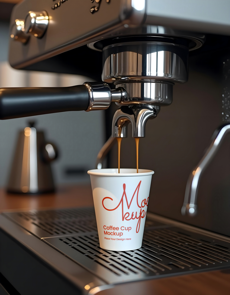 coffee cup mockup with coffee machine background psd