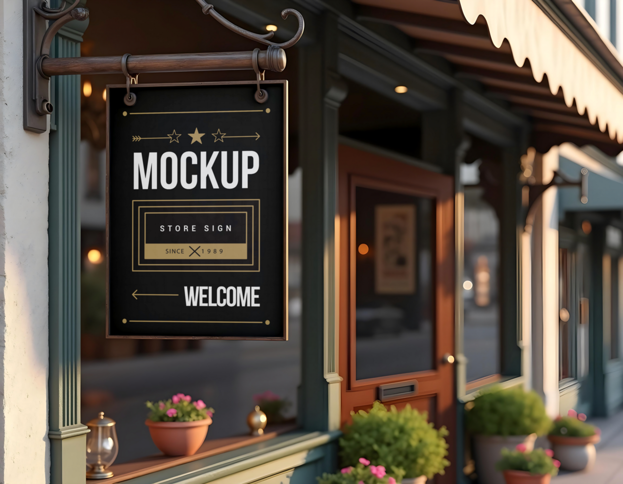 wooden mockup board in front of the shop psd