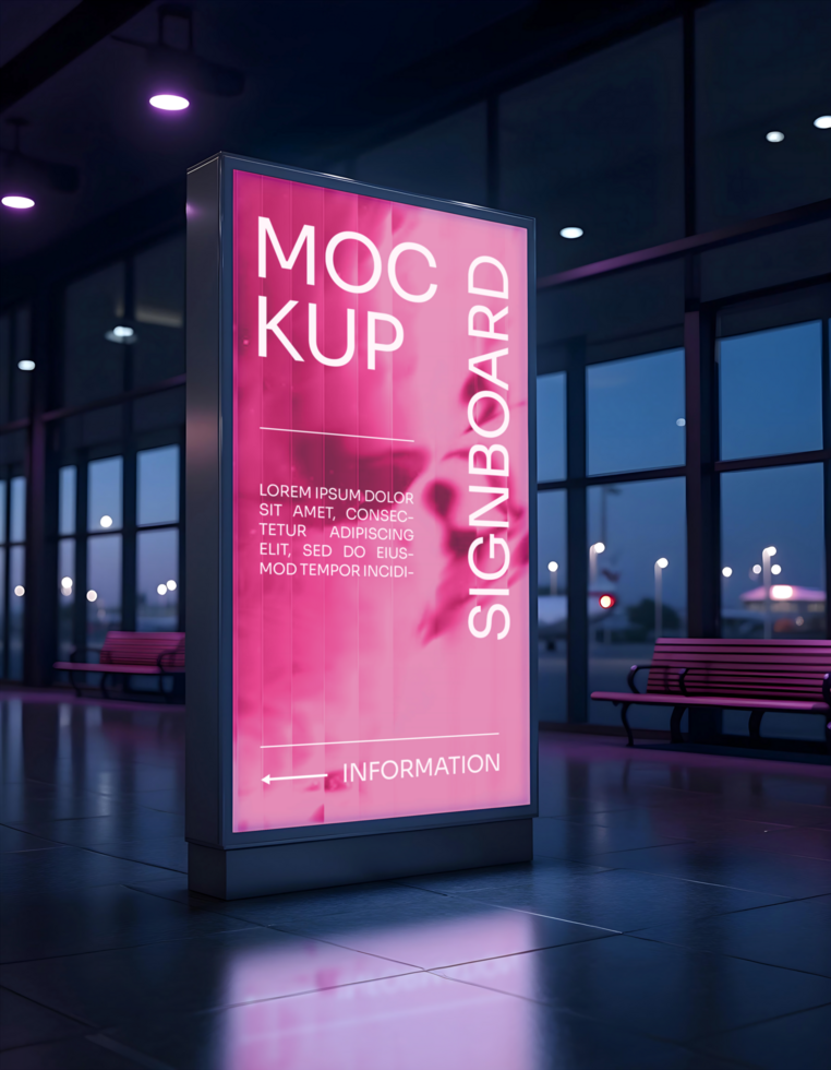 sign board light mockup at airport psd