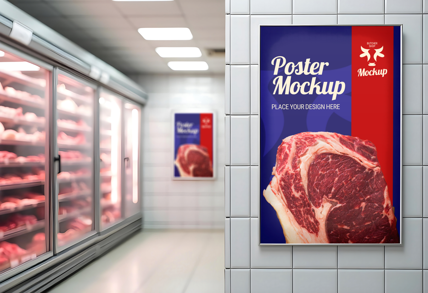 poster promo branding meat store mockup psd