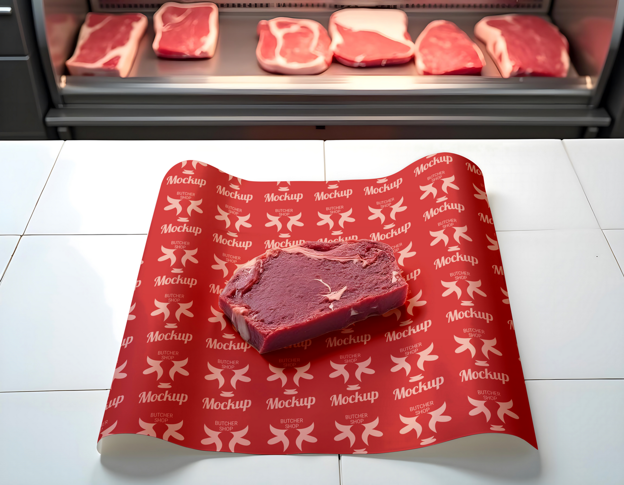 wraping branding meat store mockup psd