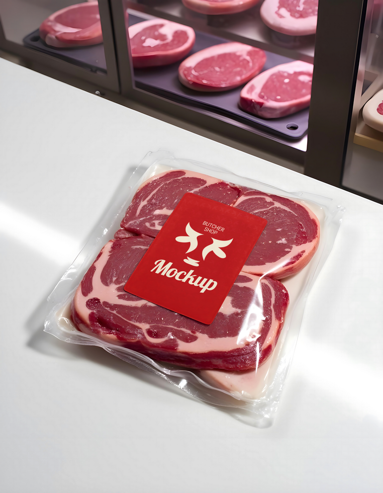 label packing branding meat store mockup psd