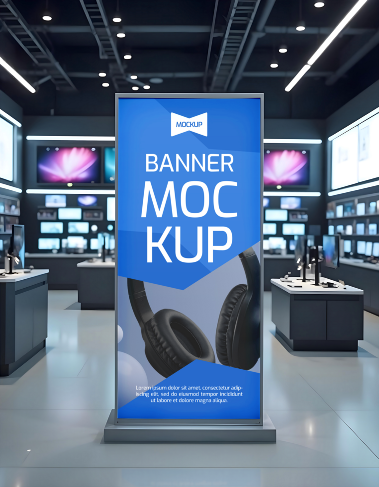 standing banner branding electronic store mockup psd