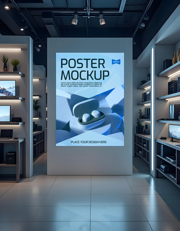 poster mockup branding electronic store mockup psd