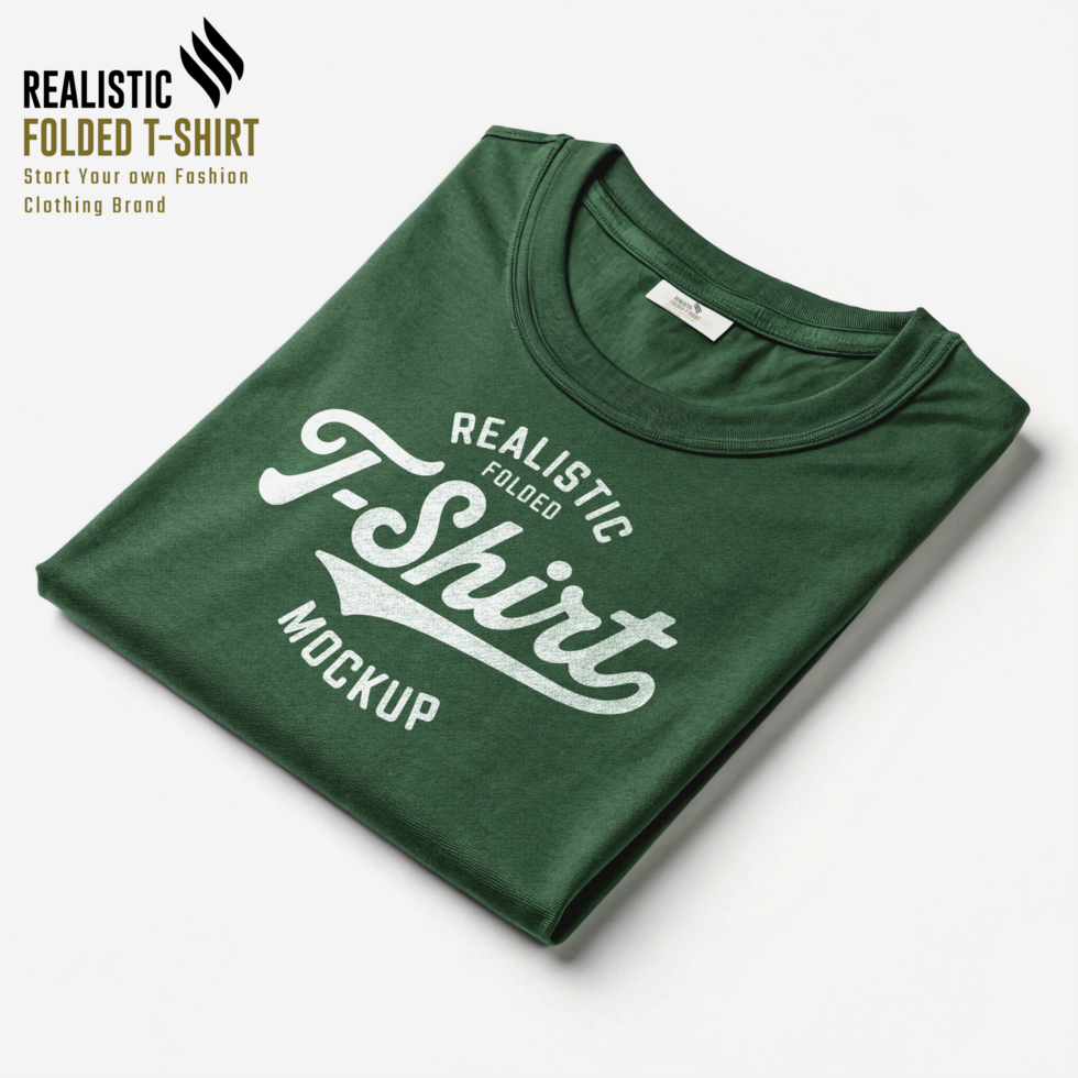 Forest Green Folded Graphic Tee Mockup for Print Design psd