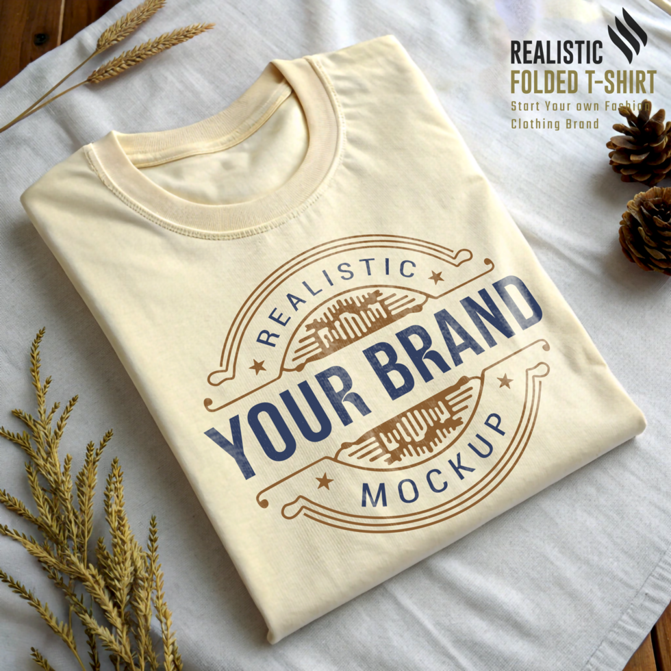 Modern Folded TShirt Mockup with Real Textures Creamy Ivory psd