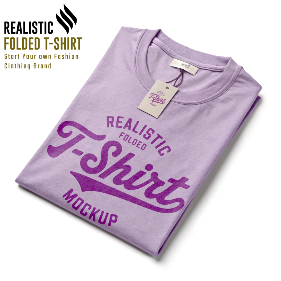 Soft Cotton Folded Tee Mockup with Tag Detail psd