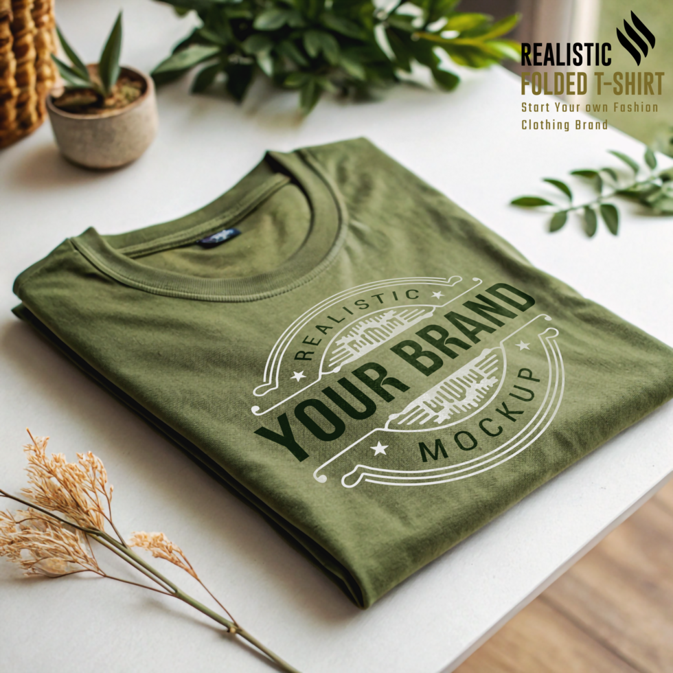 Casual Folded T-Shirt Mockup on Minimal Background psd