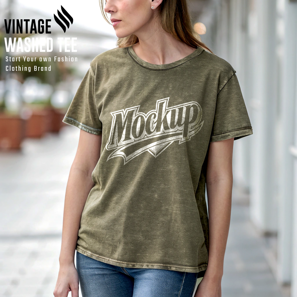 Antique Olive Soft Washed T-Shirt Mockup with Worn Look psd