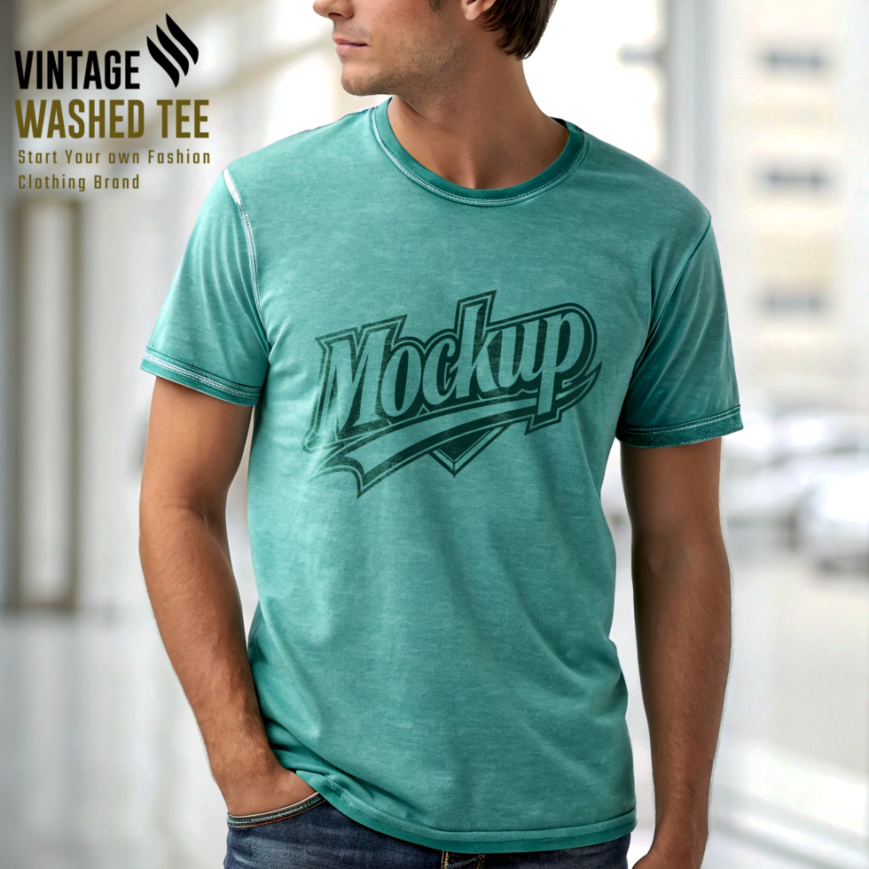 Vintage Washed T-Shirt Mockup Template psd