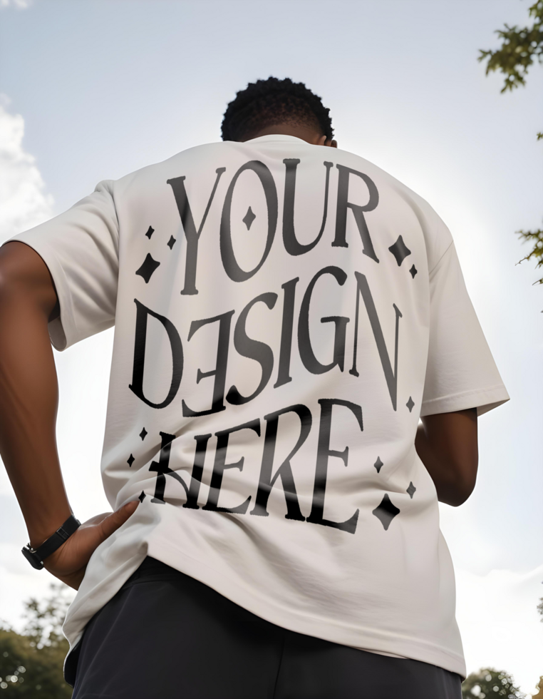 T-shirt Mockup Featuring Black Man Facing Back Realistic and Stylish Mockup Showcasing a Black Man Wearing a Plain T-shirt psd