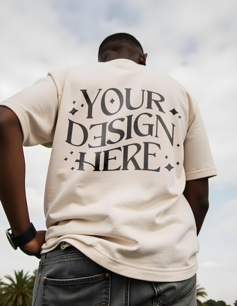 beige T-shirt Mockup Featuring Black Man Facing Back Realistic and Stylish Mockup Showcasing a Black Man Wearing a Plain T-shirt psd