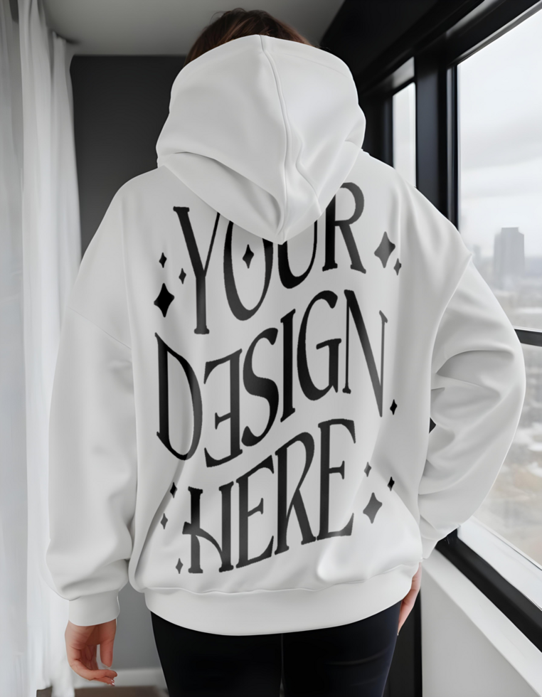 Back White Hoodie Mockup Featuring Woman for Fashion Branding, Apparel Design, Clothing Display, and Marketing psd
