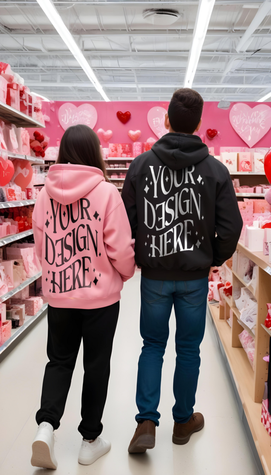 back Hoodie Mockup Featuring Couple for Fashion Branding, Apparel Design, Streetwear, and Marketing Projects pink hoodie mockup black hoodie mockup psd