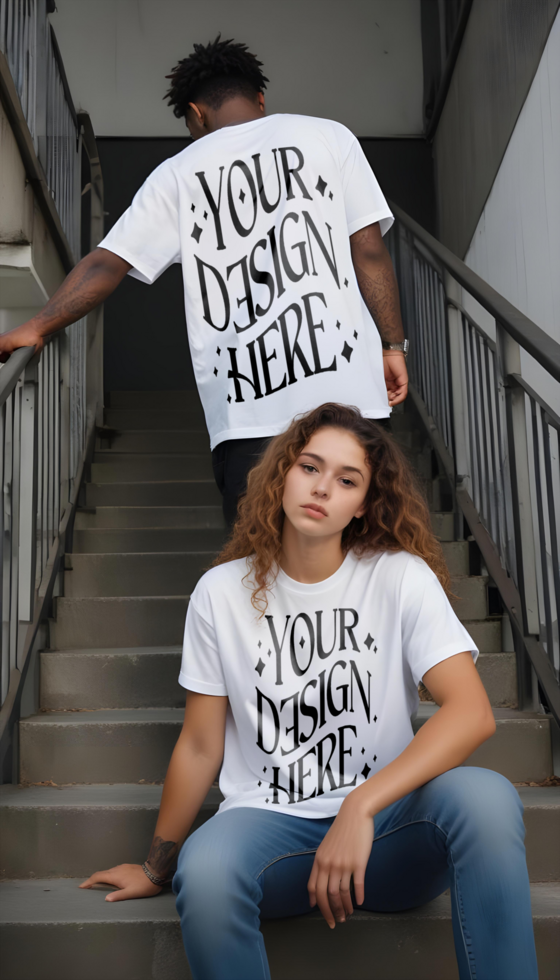 T-Shirt Mockup wearing by Couple Man and Woman for Fashion Branding, Apparel Design, and Marketing psd