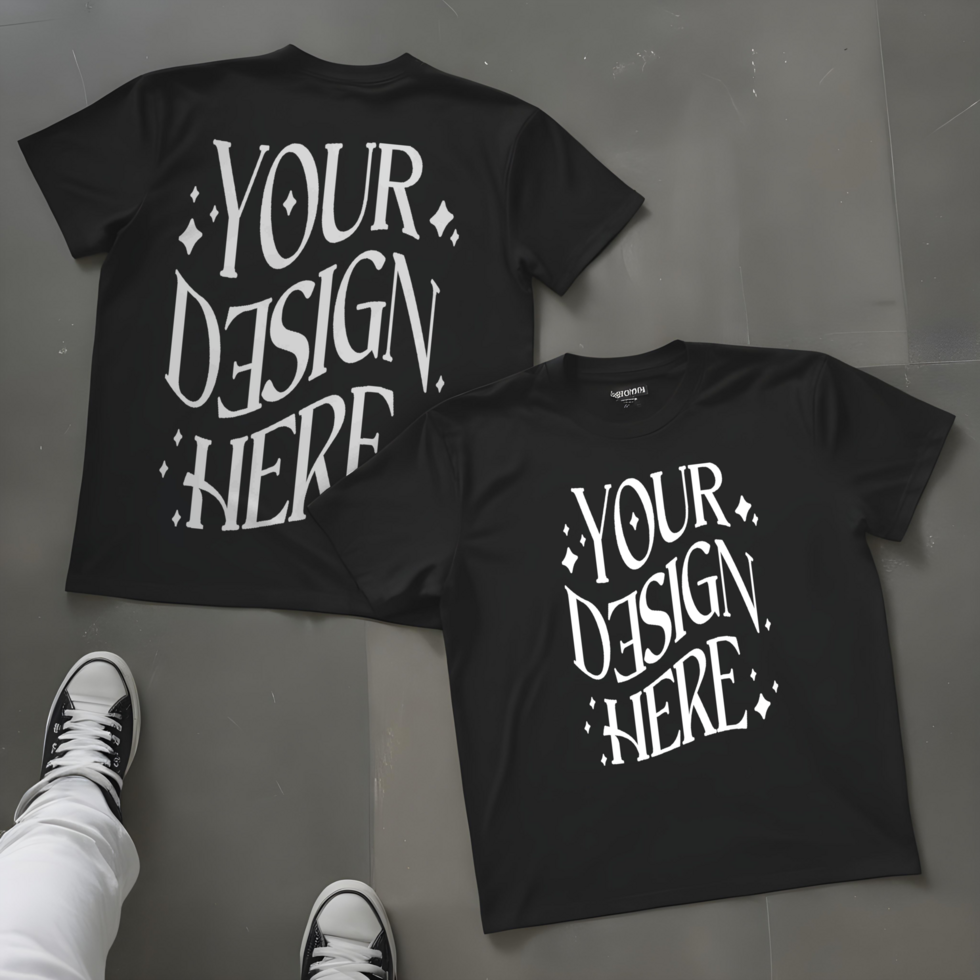 back and front Aesthetic T-Shirt Mockup Photo Shot from Above Stylish and Realistic Design Overhead Perspective psd