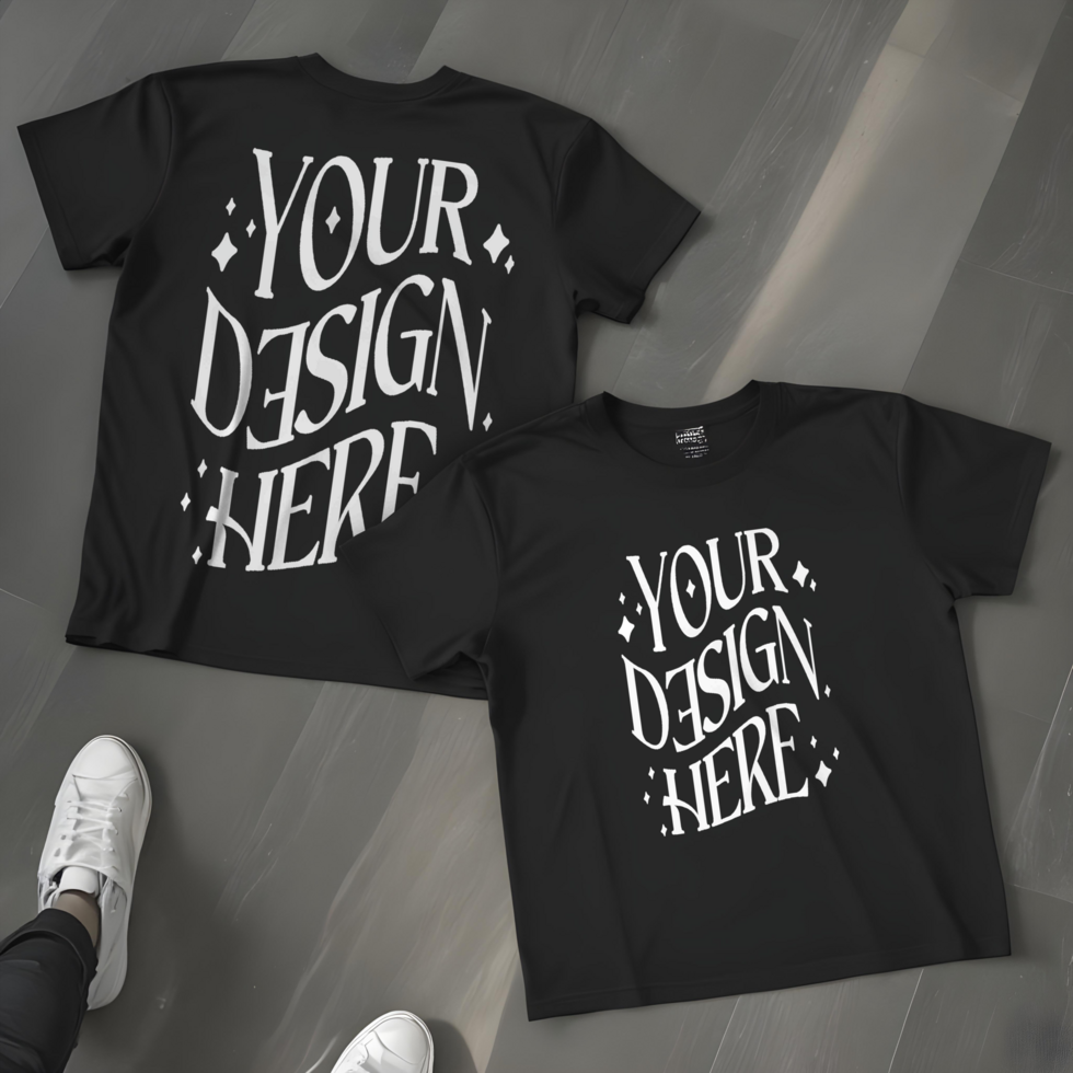 front and back T-Shirt Mockup Photo Shot from Above Stylish and Realistic Overhead Perspective psd