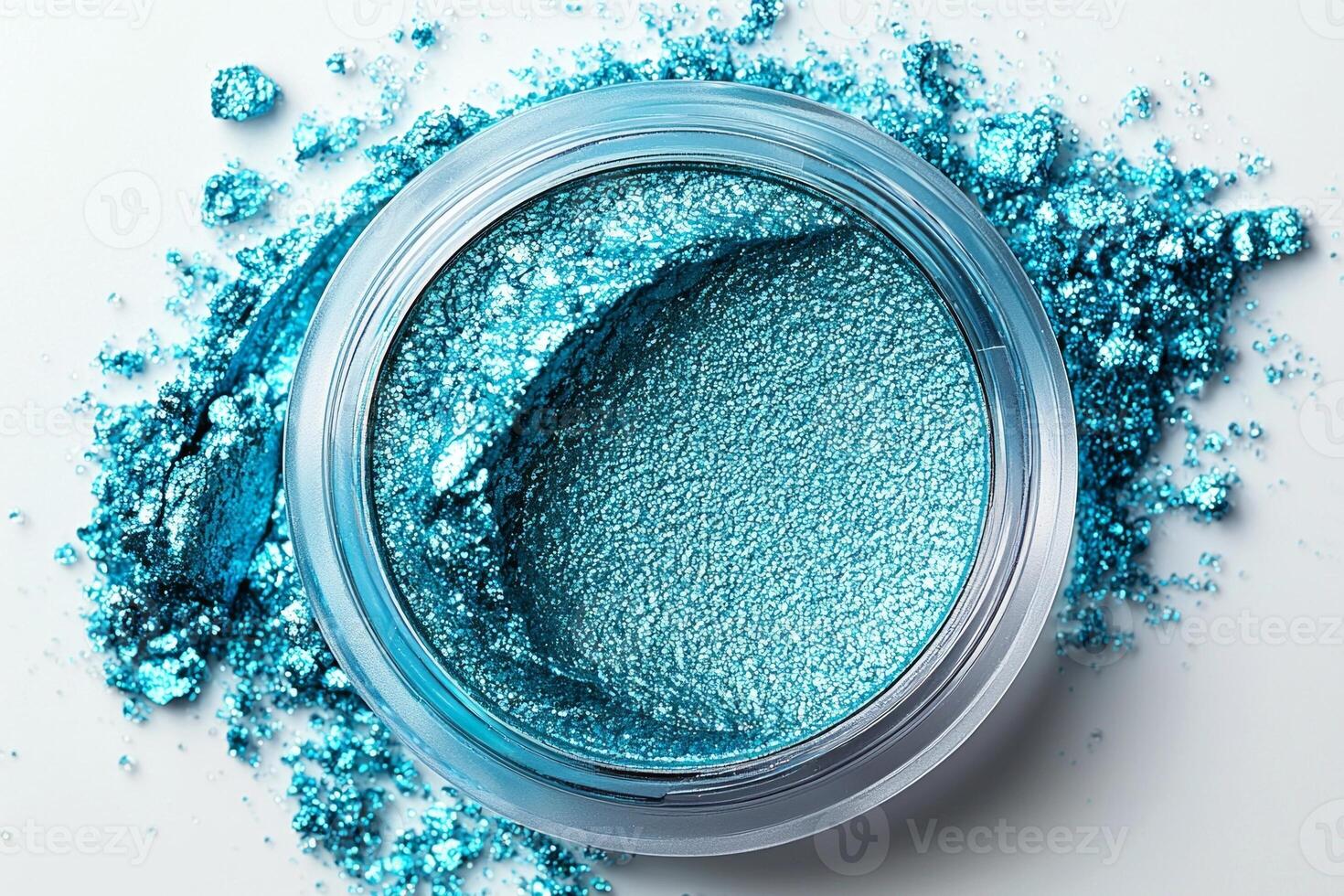 Sleek clear packaging features vibrant cobalt blue eyeshadow compact stands out against pure white background highlighting its boldness and simplicity photo