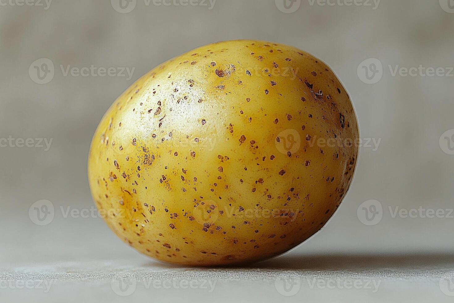 macro capture presents golden potato emphasizing its rough texture and unique blemishes against clean white backdrop showcasing beauty of natural produce photo