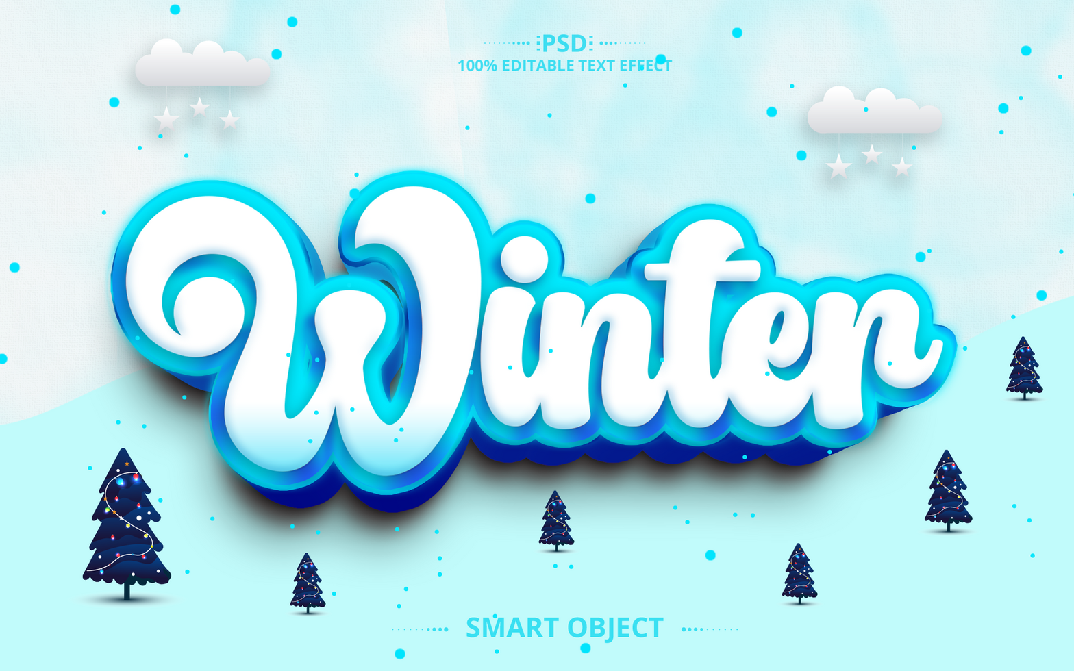 Winter creative best text effect design with tree psd