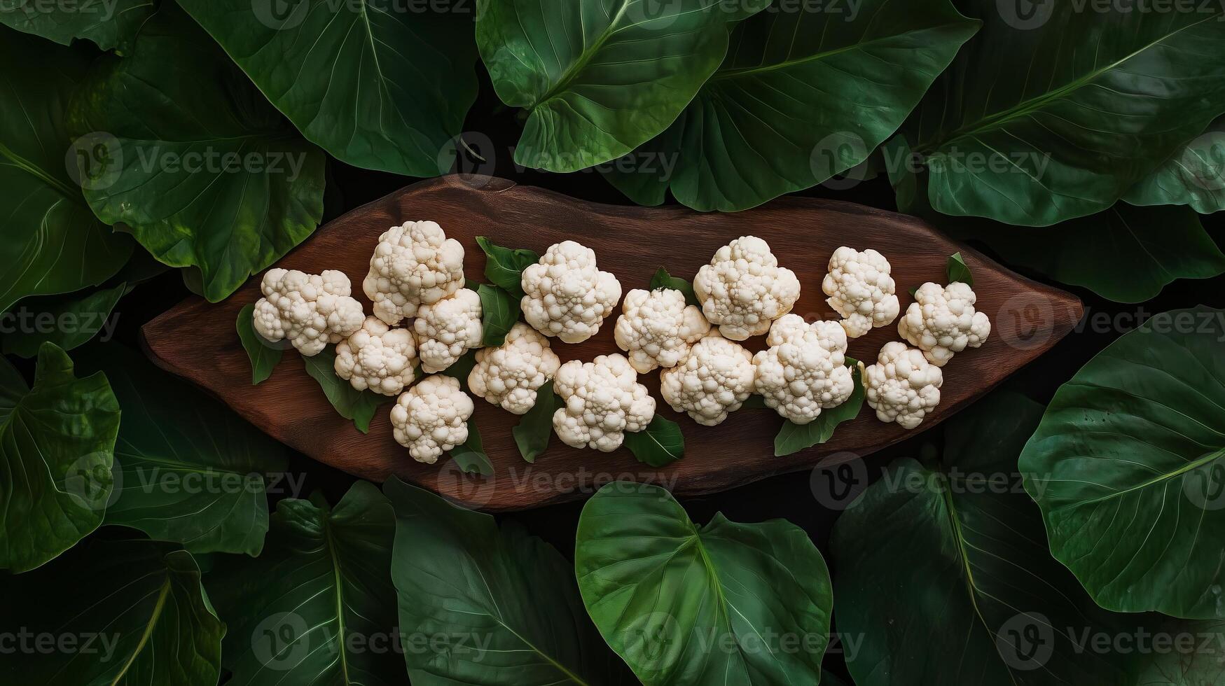 Fresh cauliflower florets arranged artistically photo