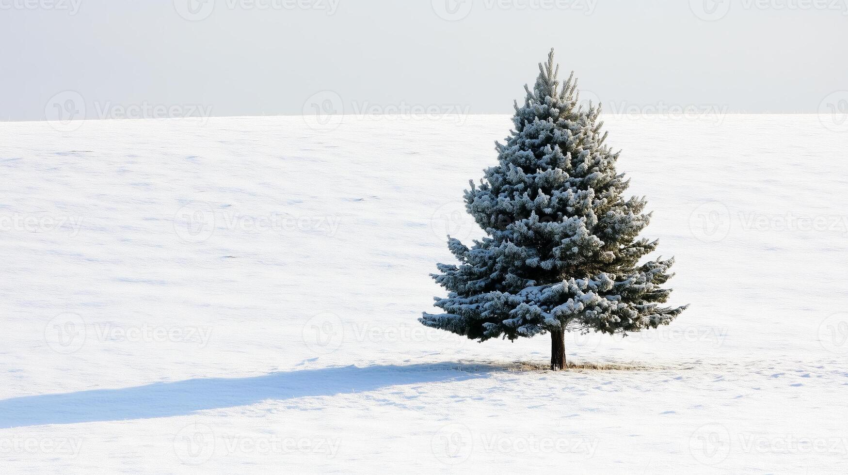 Small Frosty Pine Tree In Winter Snow Harmony photo