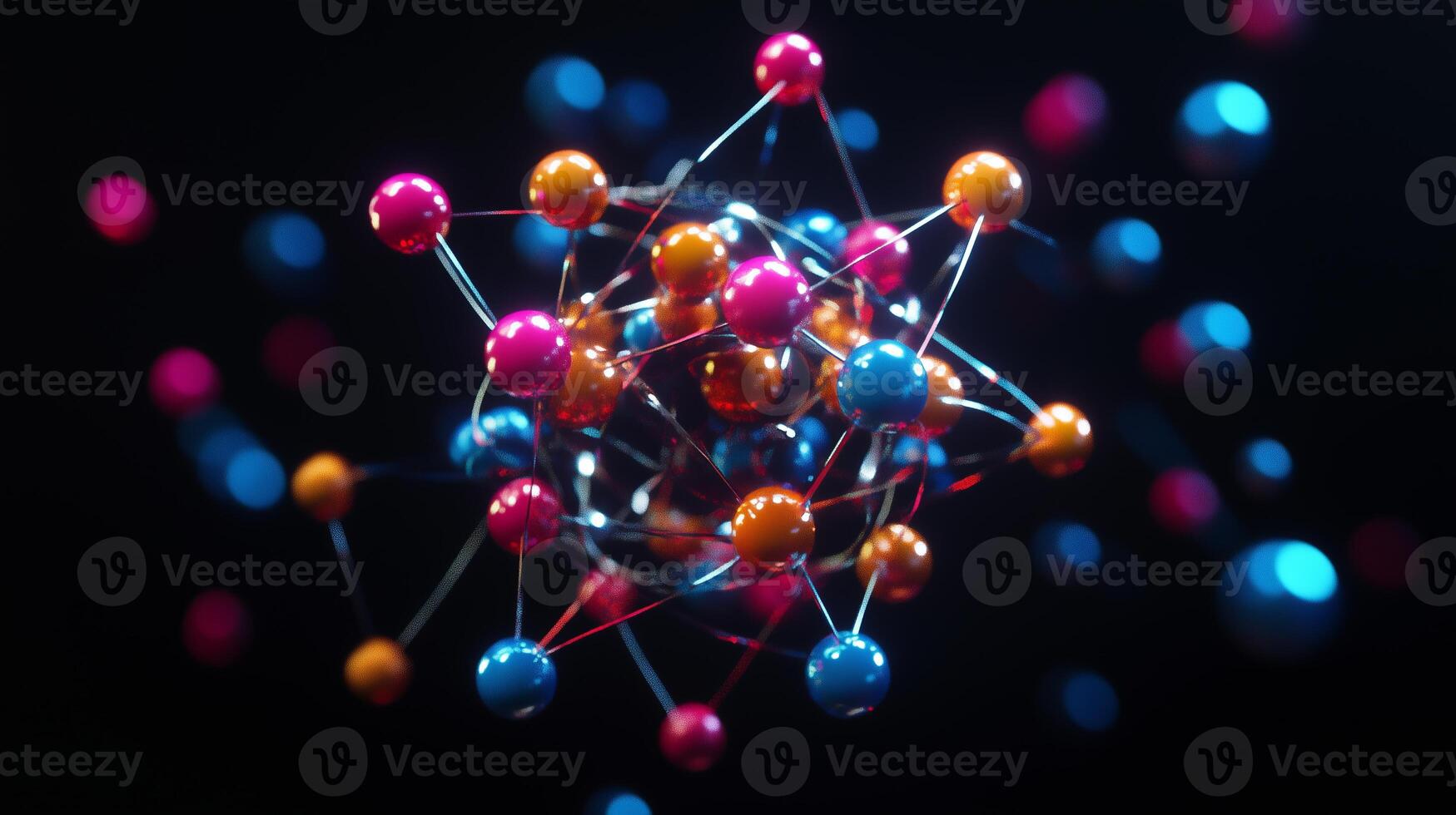 Vibrant atomic model with glowing particles photo