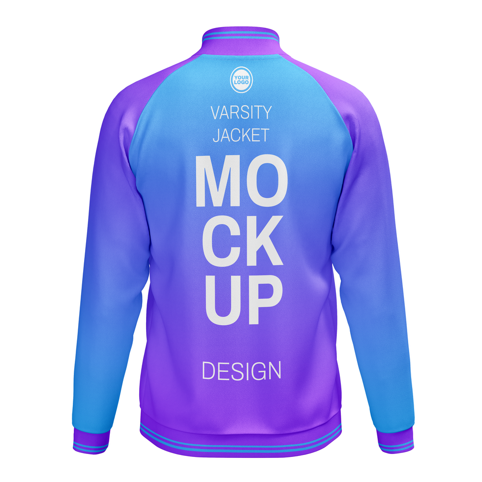 back view varsity raglan sleeve jacket with button mockup psd