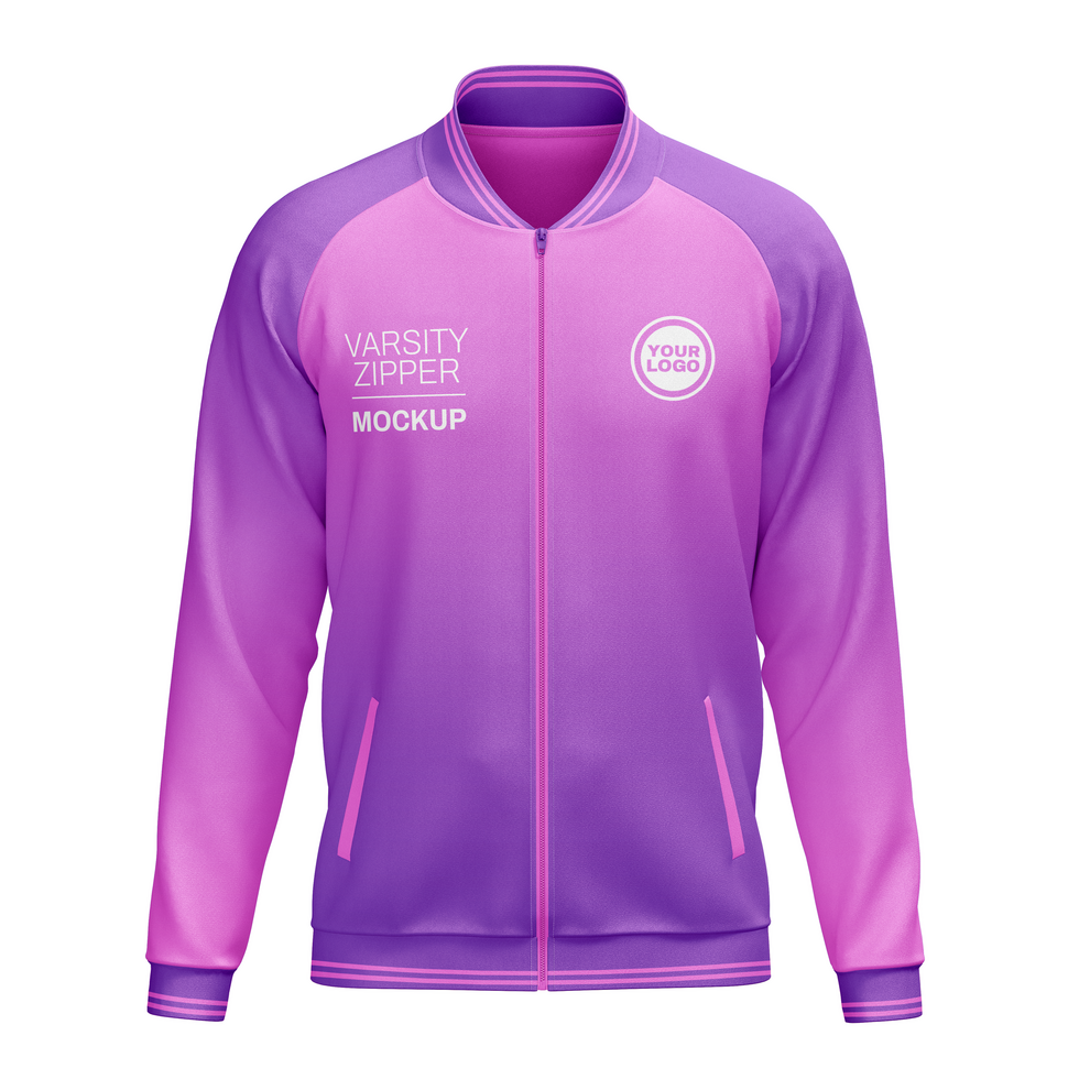 varsity raglan sleeve jacket with zipper mockup front view psd