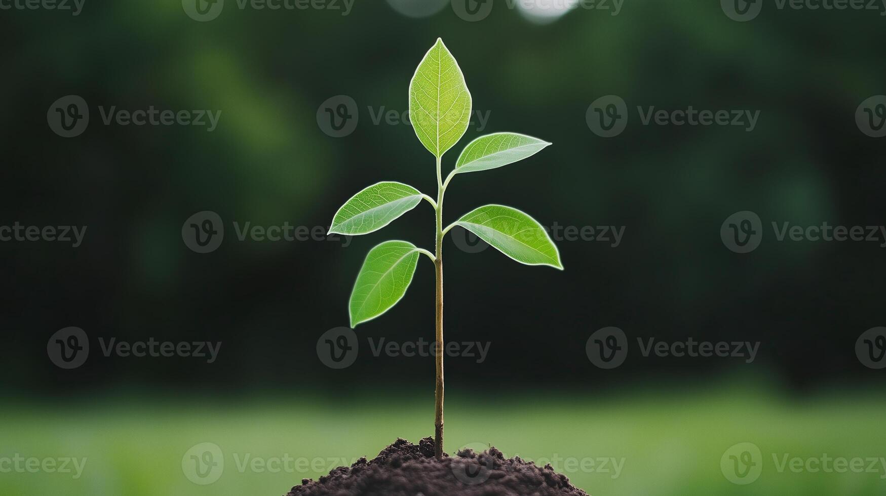 Young Green Seedling Sprouting from Soil Against Blurred Green Background Symbolizing Growth, Renewal, and Environmental Sustainability in Natural Outdoor Setting for Earth Day Concepts photo