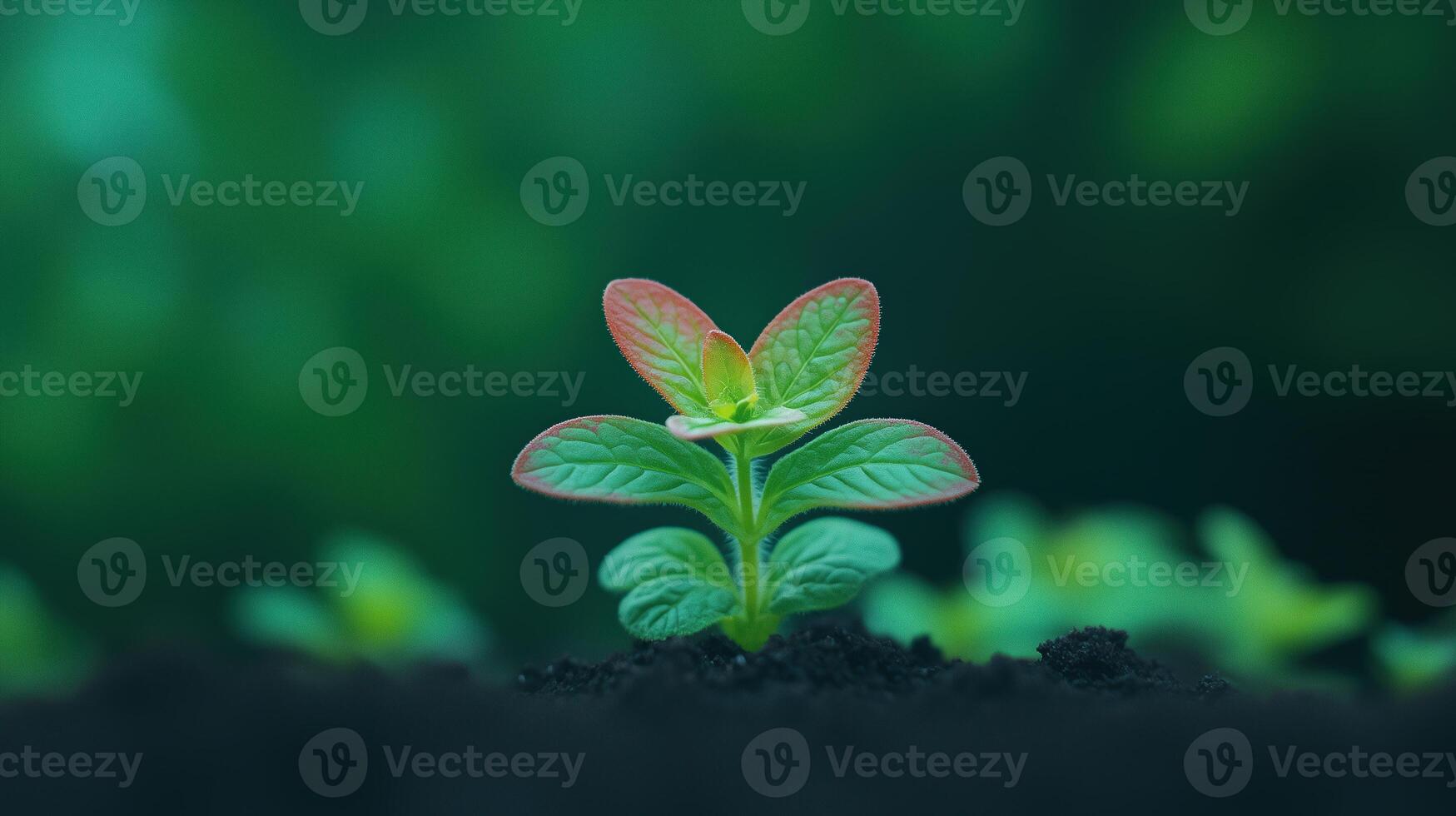 Young Green Plant Emerging from Rich Soil Against a Blurred Green Background, Symbolizing Growth, Renewal, and Environmental Themes in Nature Photography photo