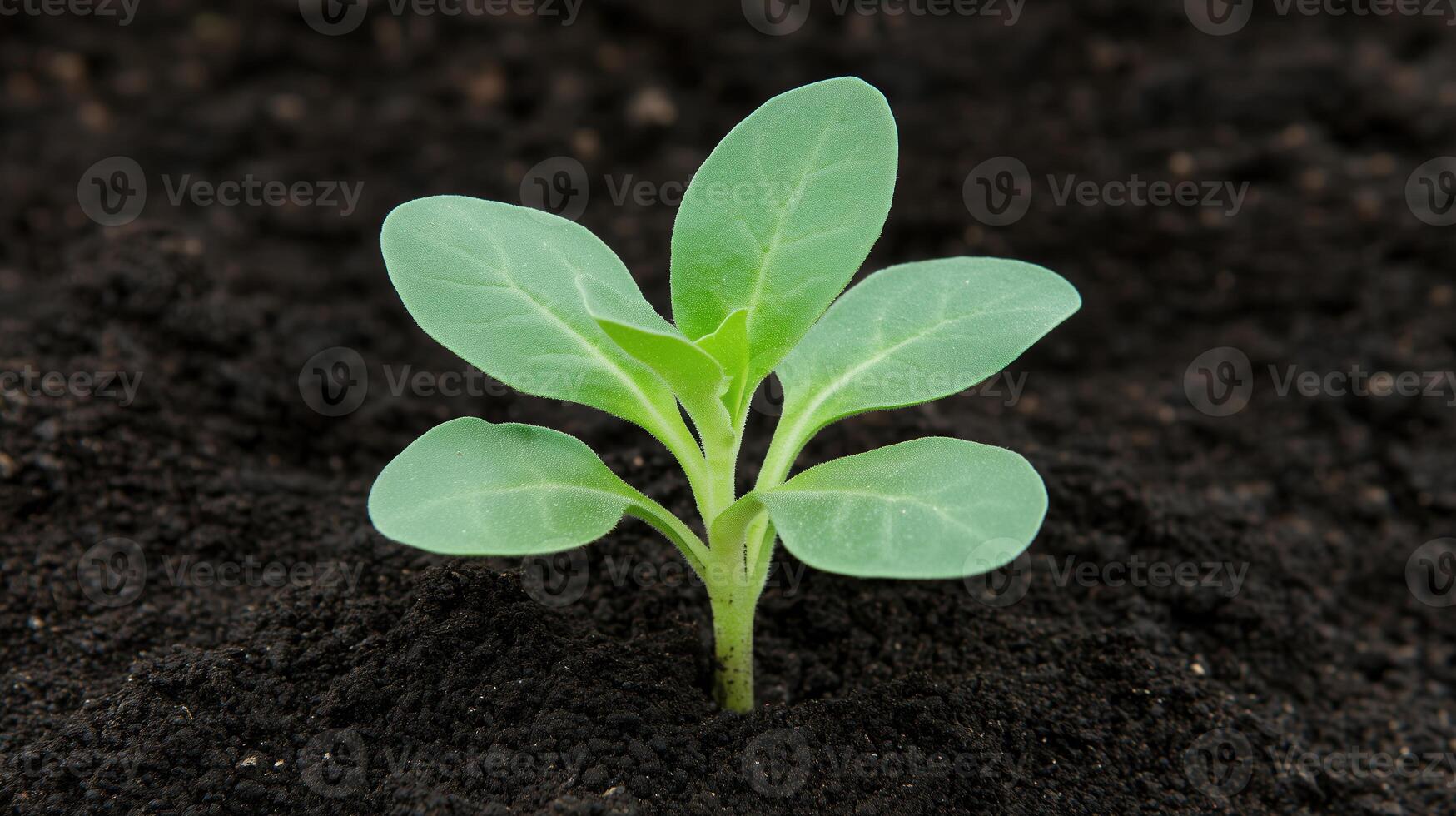 Young Green Plant Emerging from Rich Soil Symbolizing Growth and Renewal in Nature with Close-Up View Perfect for Environmental Themes and Gardening Inspirations photo