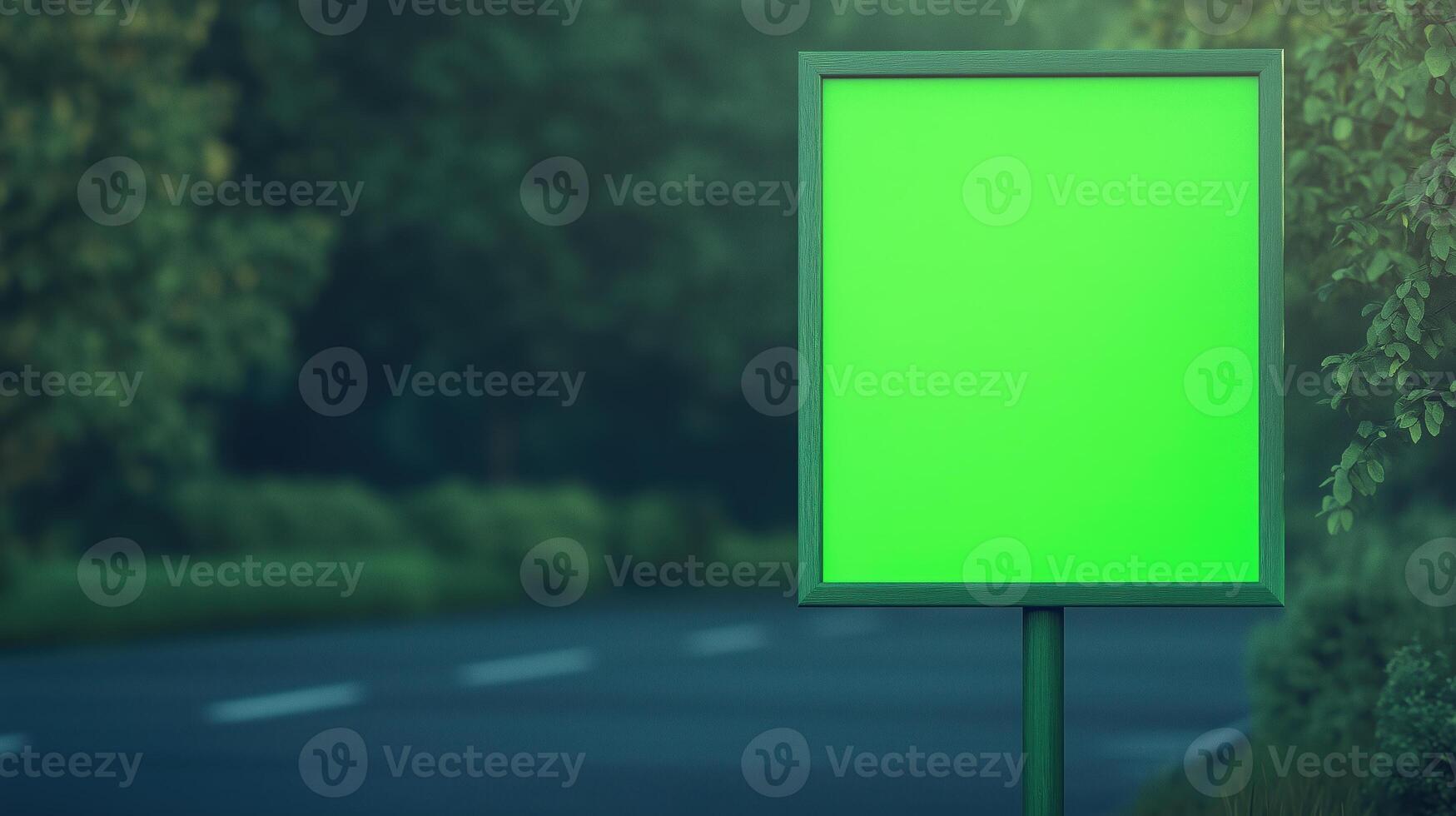 Advertising Billboard with Green Screen At Night in Urban Setting for Marketing Display and Promotion photo