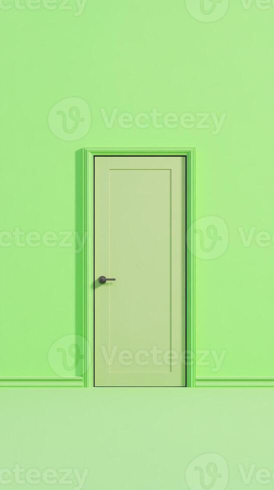 Minimalist Green Door On Vibrant Green Wall Background For Modern Interior Design And Architectural Inspiration photo