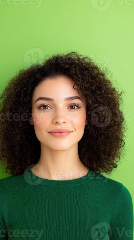 Influencer Posing in Front of a Vibrant Green Screen Background, Highlighting Modern Social Media Trends and Professional Online Presentation for Creative Content Development and Visual Media photo