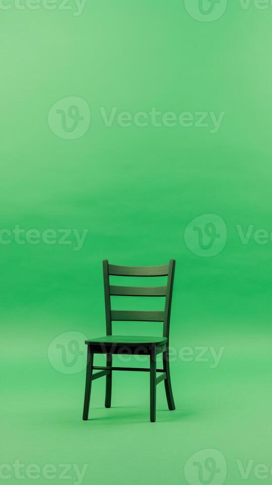 Green Screen Chair Scene for Documentary Interview Setting or Production with Empty Seat for Virtual Background photo